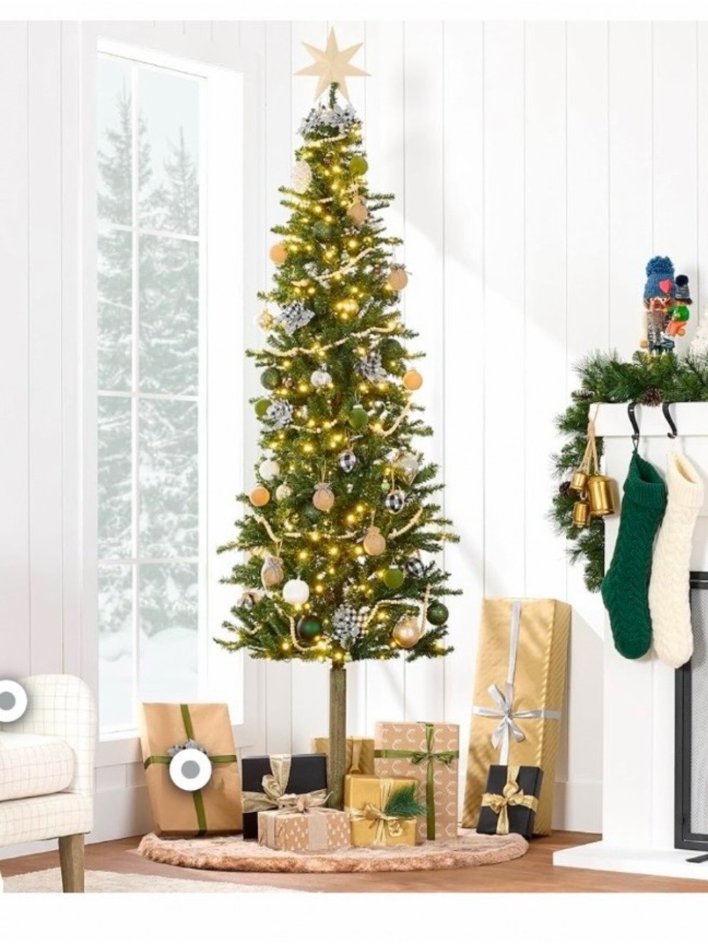 Alpine Slim Holiday Christmas tree Lighted Skinny Décor LED Lights, Metal Stand